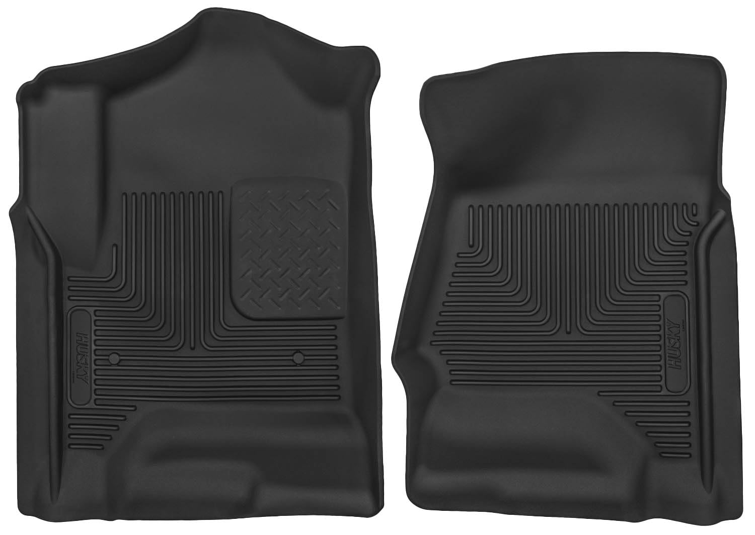 Husky Liners Floor Mats X-act Contour | Fits Various 2014-2020 Chevrolet Silverado, GMC Sierra, Cadillac Escalade & ESV, Yukon & XL, Suburban, Tahoe (See Description) | Front Row, 2-pc Black - 53111