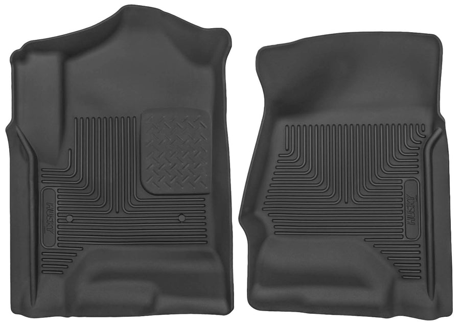 Husky Liners Floor Mats X-act Contour | Fits Various 2014-2020 Chevrolet Silverado, GMC Sierra, Cadillac Escalade & ESV, Yukon & XL, Suburban, Tahoe (See Description) | Front Row, 2-pc Black - 53111