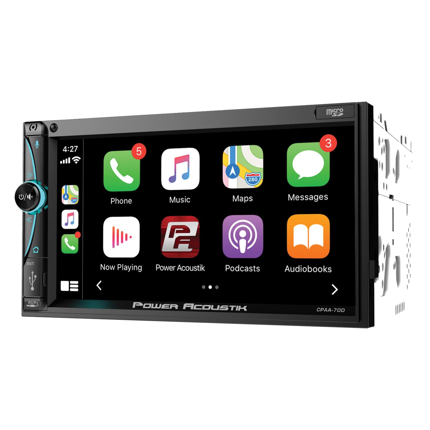 Wireless Apple CarPlay & Android Auto CPAA-70D 7" Double Din Car Stereo – Touchscreen Bluetooth 5.0 Head Unit with Backup Camera Input, Mirror Link, Voice Control, USB/SD, FM Radio – Universal Fit