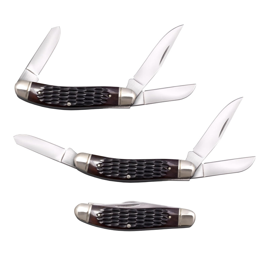 Cold Steel Stockman Gentlemen's Versatile Practical Durable Compact Pocket Folding Knife - 3 Blades; Jigged Bone Handle; Slip Joint Lock