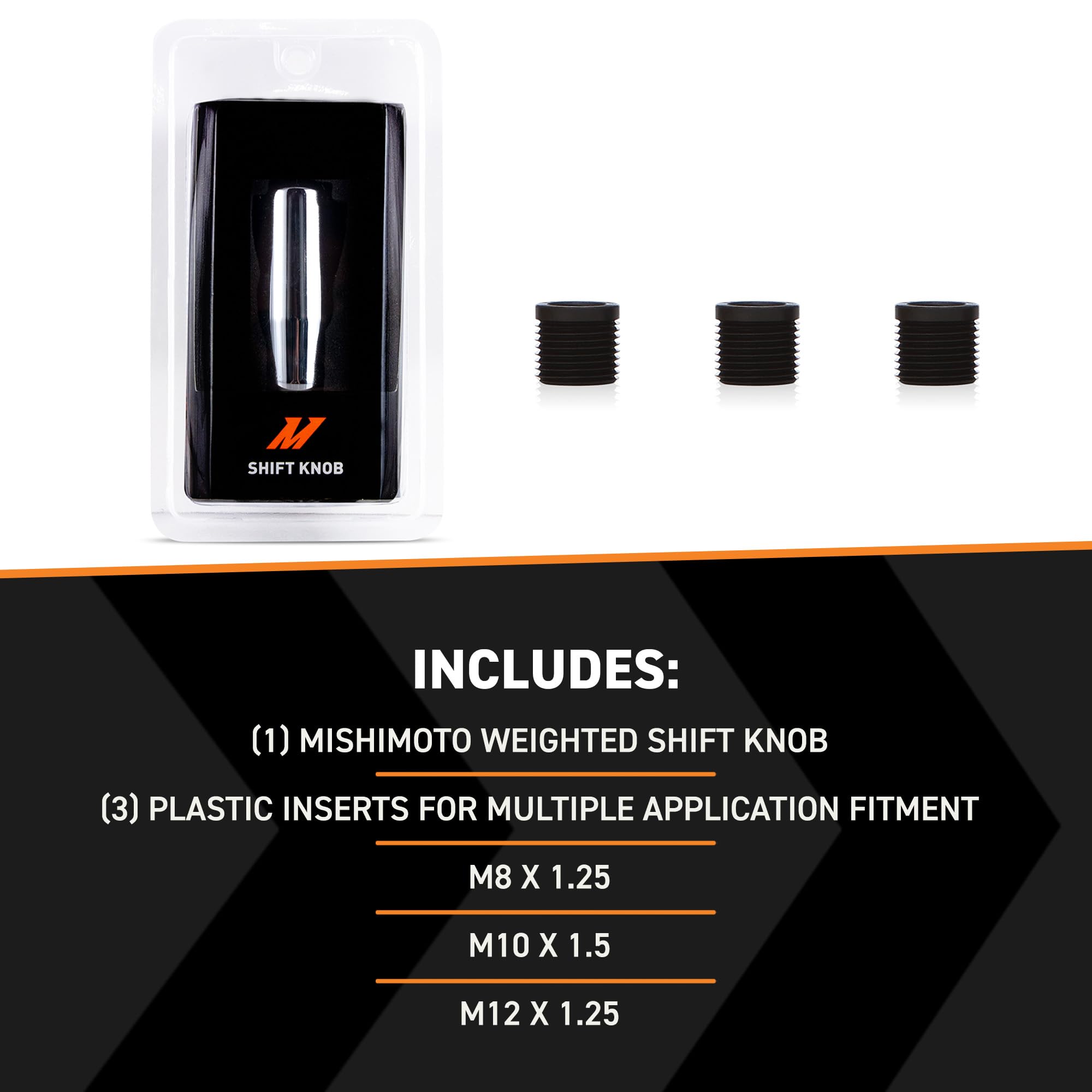 Mishimoto Weighted Shift Knob, MMSK-WH with 3 Thread Pitch Inserts for Universal Fit, White Steel