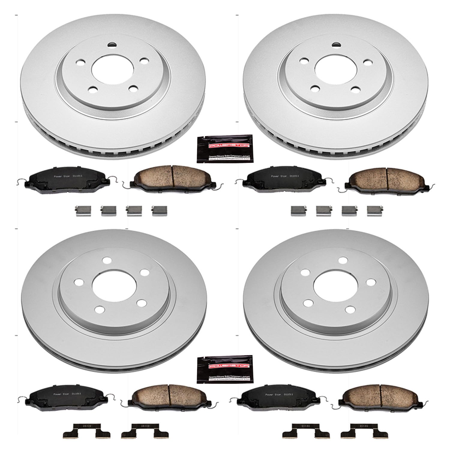 Power Stop Coated Brake Rotor CRK1381 & Ceramic Brake Pads - Front & Rear For Ford Mustang 2005-2010 [Vehicle Specific]