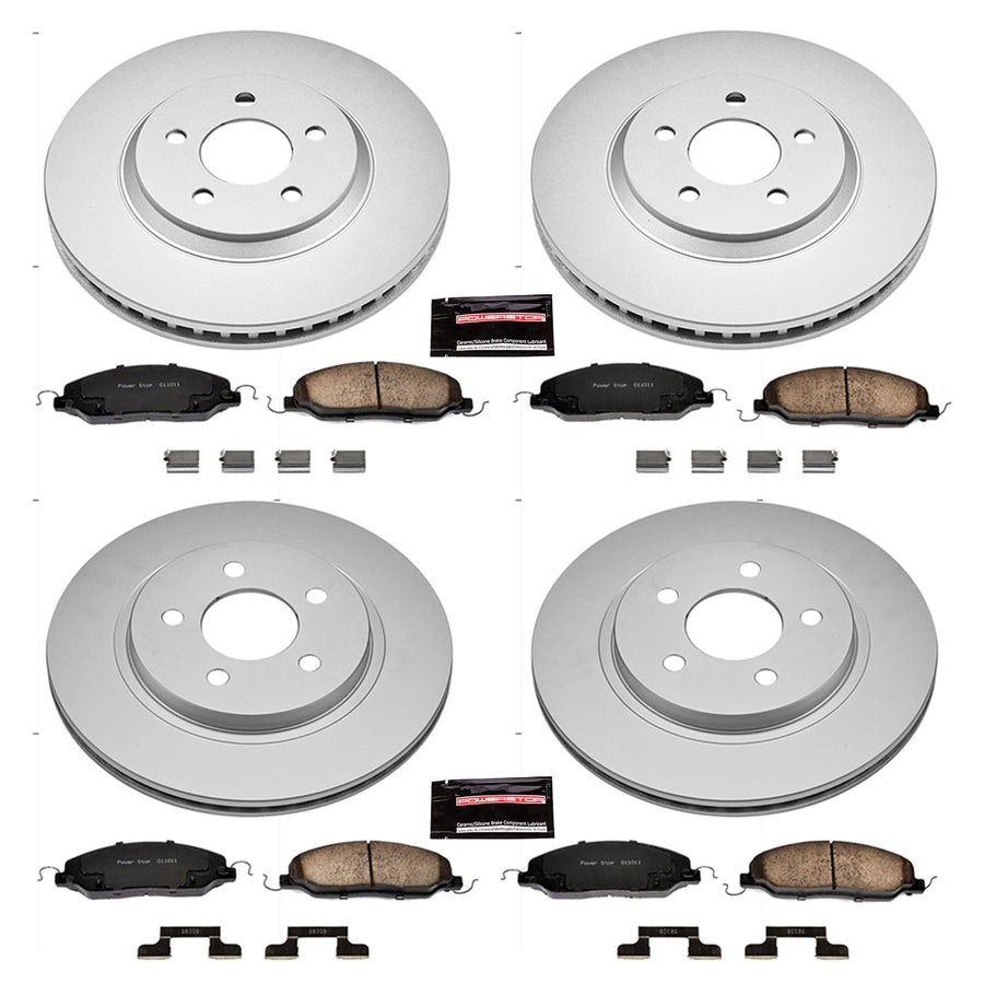 Power Stop Coated Brake Rotor CRK1381 & Ceramic Brake Pads - Front & Rear For Ford Mustang 2005-2010 [Vehicle Specific]
