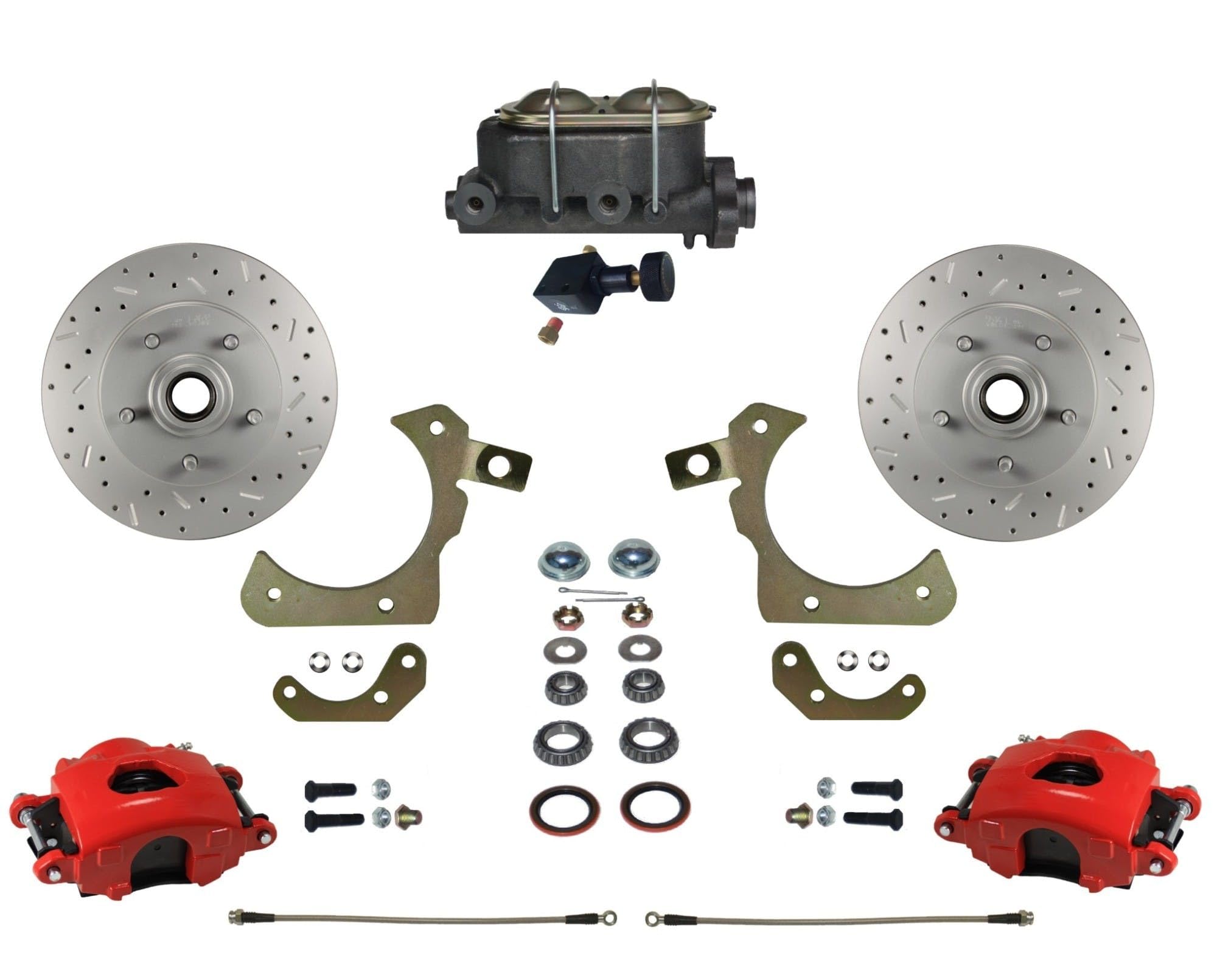 Brakes Leed Manual Front Disc Brake Conversion Kit With Adjustable Proportioning Valve Maxgrip Xds Red Calipers