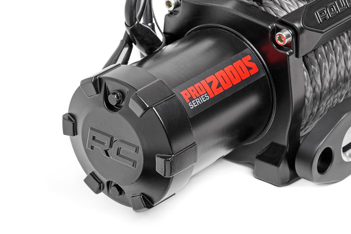 12,000LB Rough Country PRO Series Electric Winch - Waterproof 12V 6HP Winch with Steel Cable & Wired Remote for Jeeps Truck SUV Off-Road Recovery