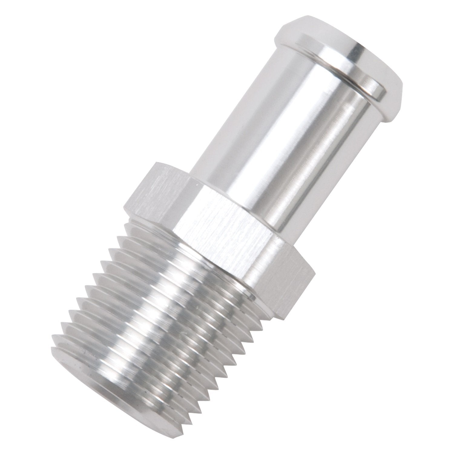 Edelbrock Heater Hose Fitting 8160 Straight 1/2 in. NPT and 5/8 in. Barb Clear Anodized Silver