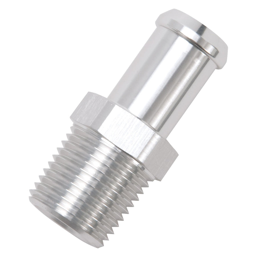 Edelbrock Heater Hose Fitting 8160 Straight 1/2 in. NPT and 5/8 in. Barb Clear Anodized Silver