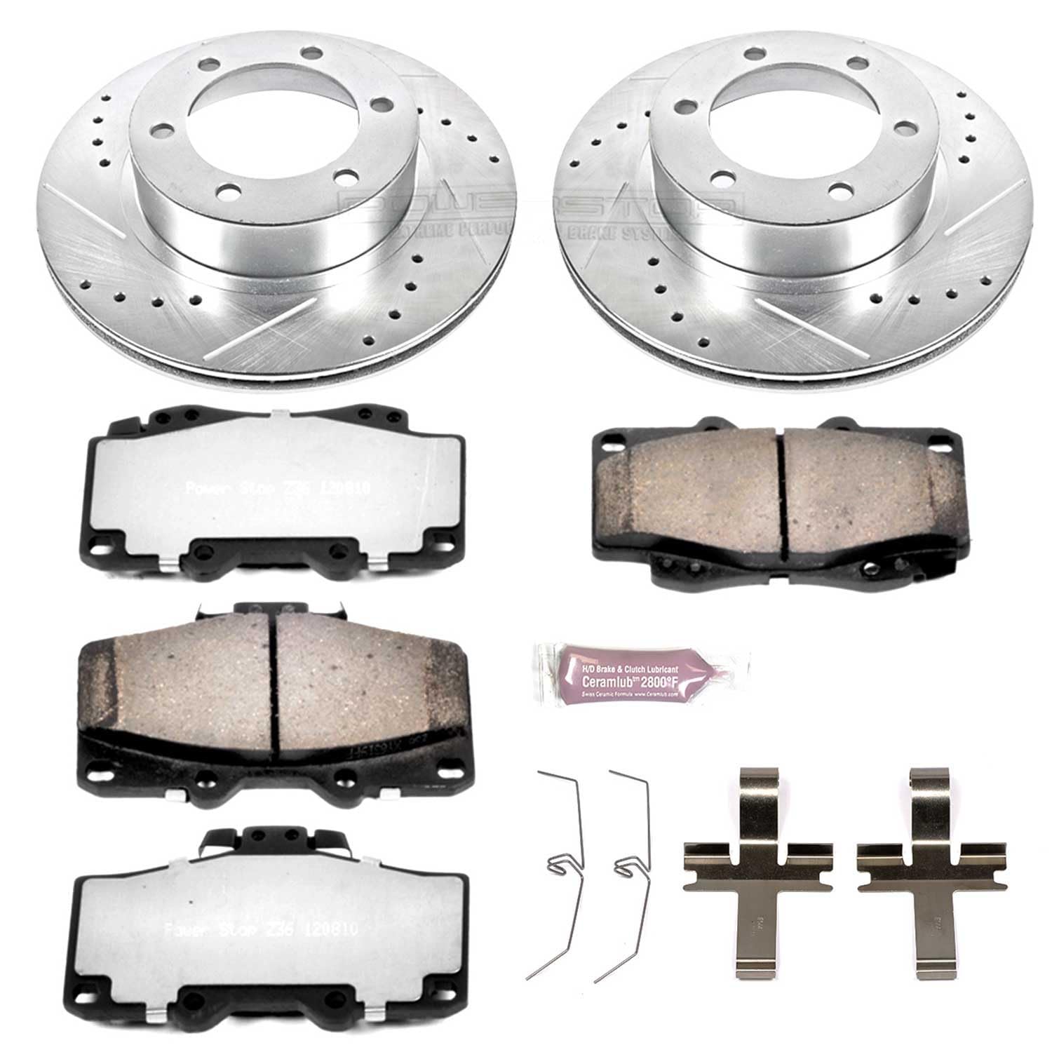 Power Stop Front Brake Kit For 1995 1996 1997 1998 1999 2000 2001 2002 Toyota 4Runner - 2004 Toyota Tacoma Truck & Tow Carbon Fiber Ceramic Brake Pads & Drilled & Slotted Rotors Replacement, K1236-36