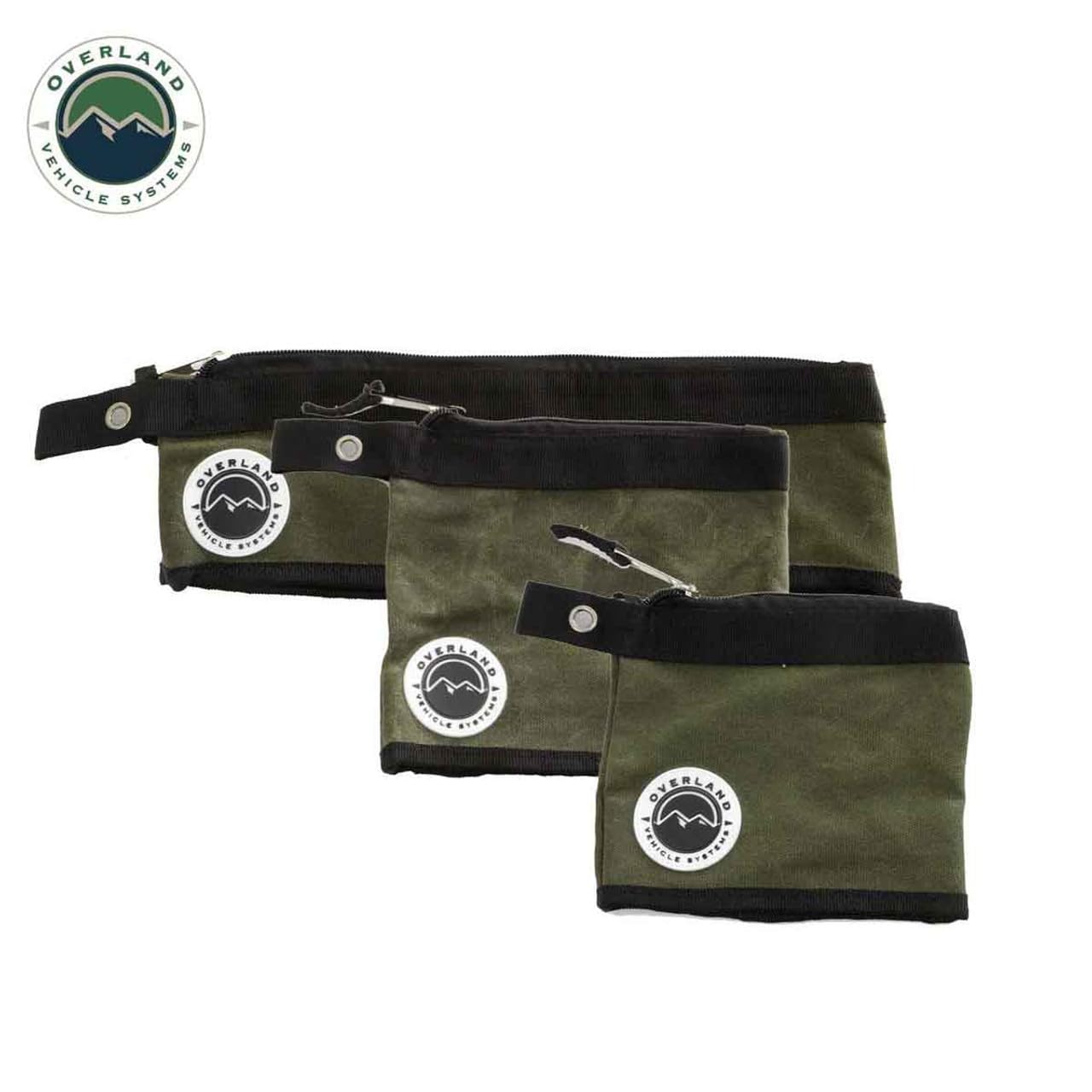 Overland Vehicle Systems 3-Bag Set of Small/Medium Size Storage Bags - #12 Waxed Canvas - Infused with Paraffin Wax Waterproofing - Universal for, Tools, Automotive, Fishing, Hunting and More!