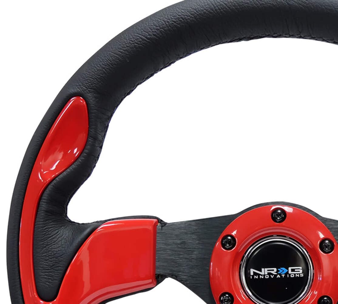 NRG Innovations Reinforced NRG-RST-001RD Steering Wheel- 320mm Sport Steering Wheel with Black Leather/Red Molded Trim