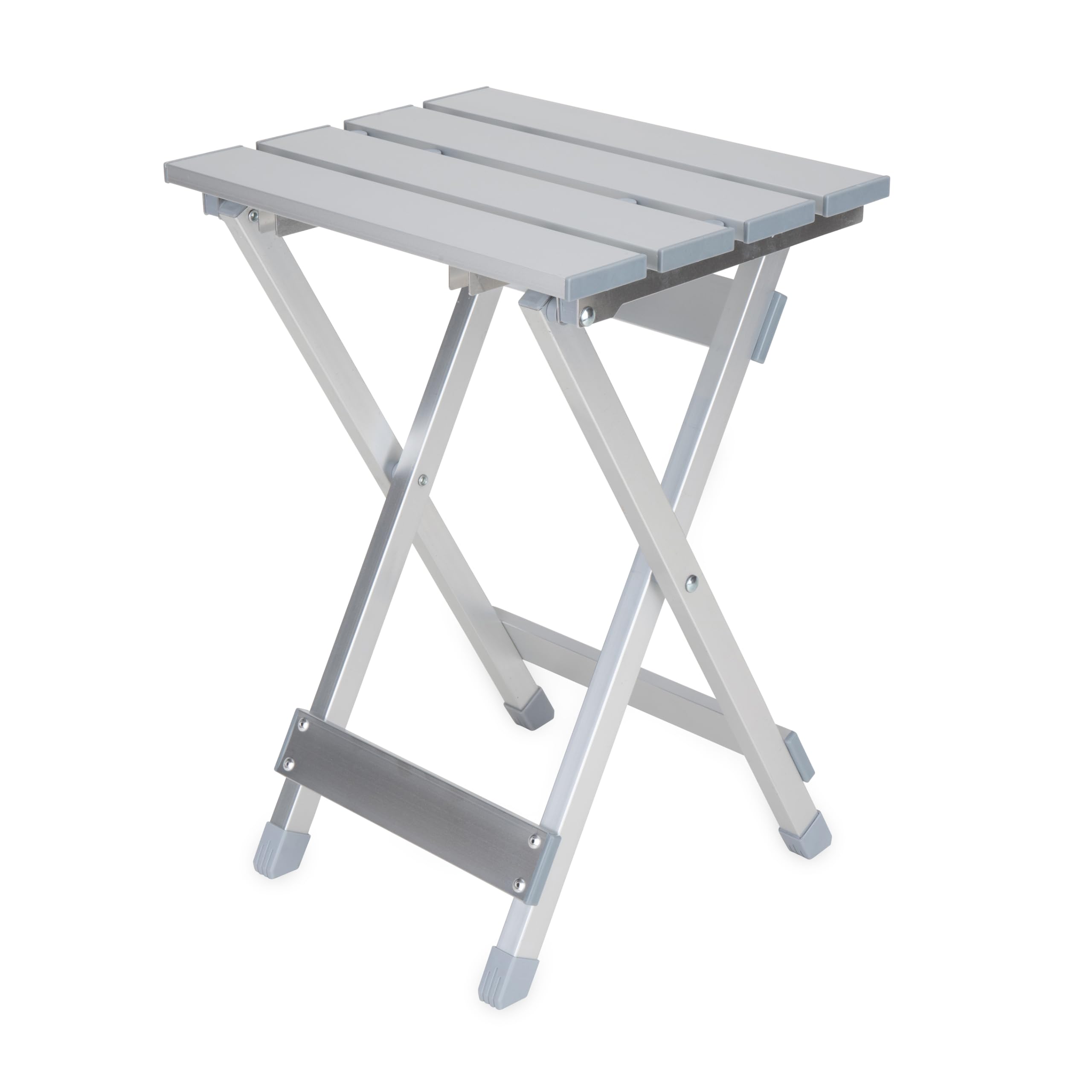 Camco Small Aluminum Outdoor Side Table - Folding Camping Table Supports Up to 130lb - Features Durable Construction Aluminum - Collapses for Easy RV Storage - (51890)