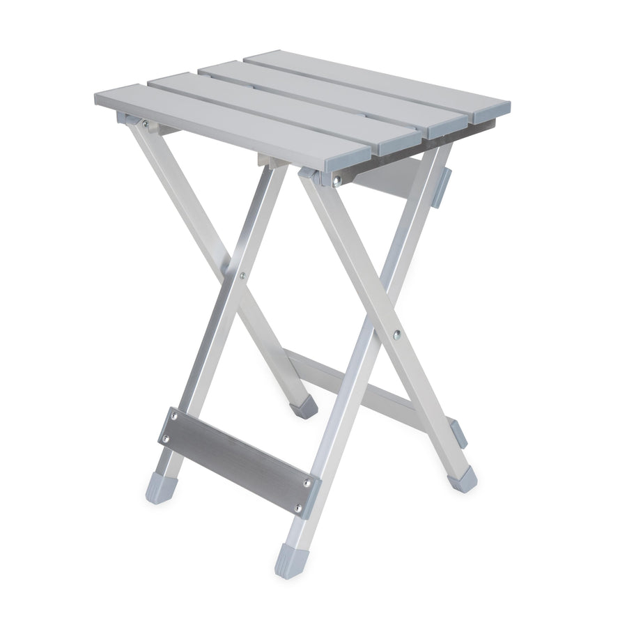 Camco Small Aluminum Outdoor Side Table - Folding Camping Table Supports Up to 130lb - Features Durable Construction Aluminum - Collapses for Easy RV Storage - (51890)