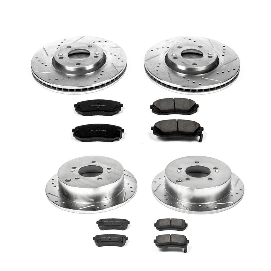 Power Stop K6307 Z23 Carbon Fiber Brake Pads Front and Rear with Drilled & Slotted Brake Rotors Kit For Hyundai Tucson 2010-2015, Kia Sportage 2011-2016 [Model Specific]
