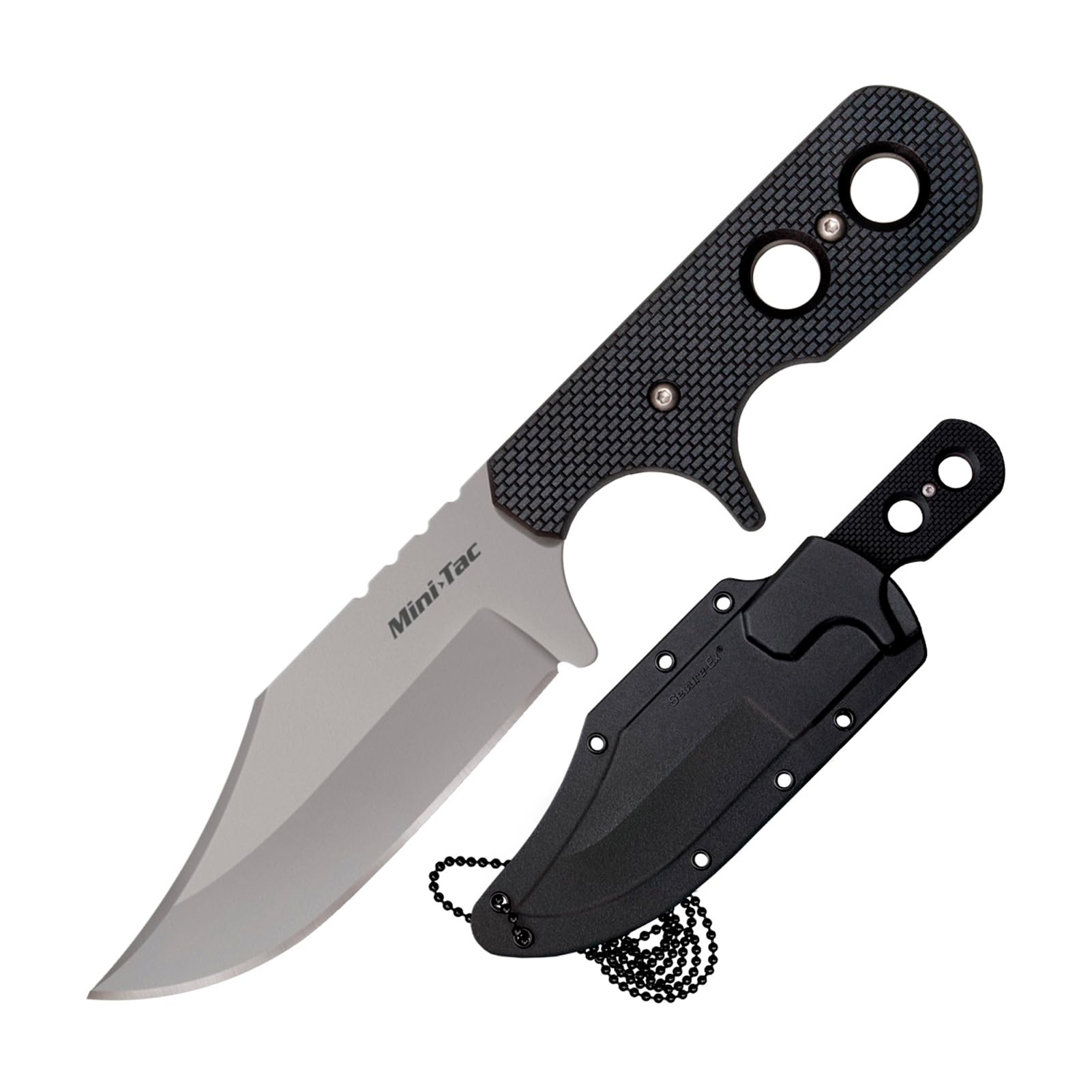 Cold Steel Mini Bowie Tac 3-5/8" Lightweight Durable 8Cr13MoV Stainless Steel Fixed Blade Clip Point Outdoor Hunting Utility Knife, Griv-Ex Handle, Secure-Ex Sheath - Boxed