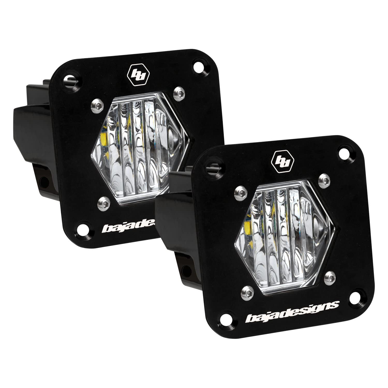 Baja Designs Flush Mount S1 Black LED Light Pod Reverse Kit (Clear) (Wide Cornering Beam - Clear)