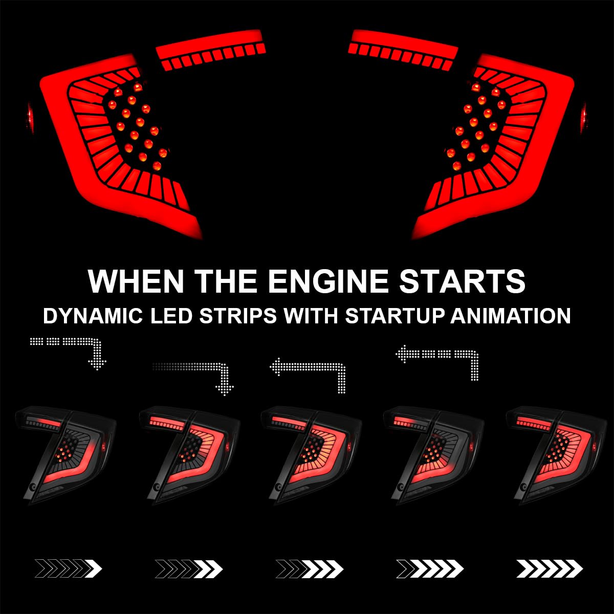 Black Smoke LED Tail Lights SPEC-D TUNING w/LED Sequential Turn Signals and Startup Animation Compatible with 2017-2021 Honda Civic Hatchback, Left + Right Pair Headlamp Assembly