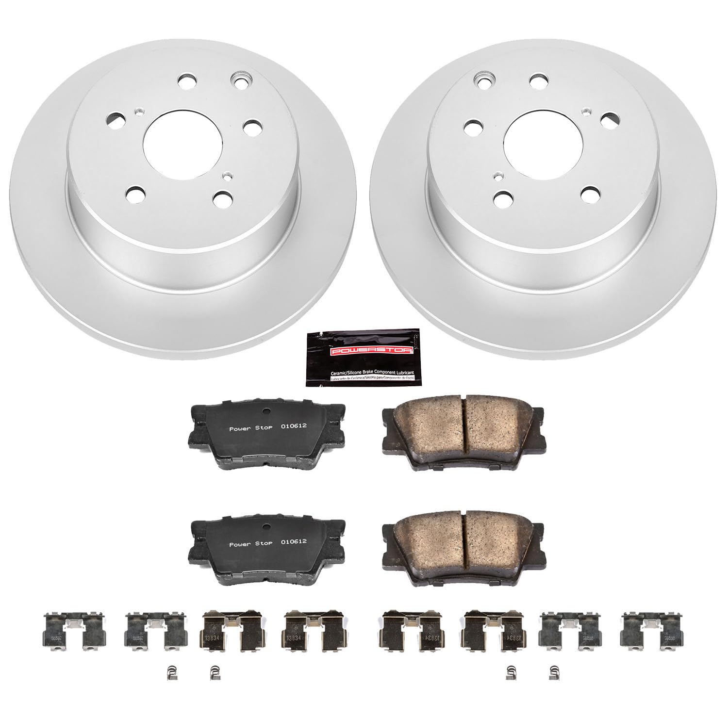 Power Stop CRK4671 Brake Kit For Rear Coated Brake Rotors and Ceramic Brake Pads 2010 2011 2012 Lexus HS250h | 2006-2009 2010 2011 2012 2013 2014 2015 2016 2017 2018 Toyota Rav4
