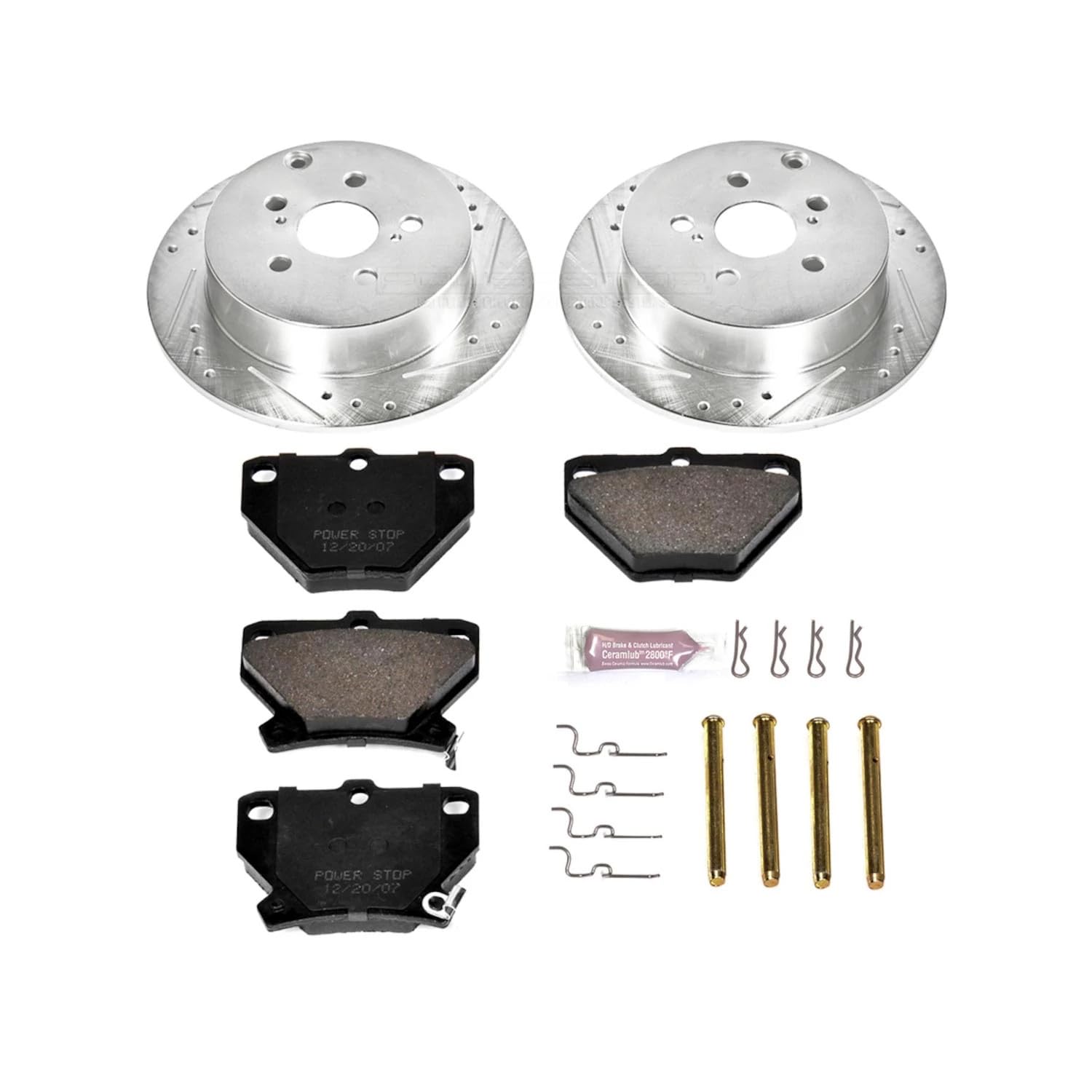 Power Stop K2318 Z23 Carbon Fiber Brake Pads Rear with Drilled & Slotted Brake Rotors Kit For Pontiac Vibe, Toyota Celica, Toyota Corolla, Toyota Matrix [Model Specific]
