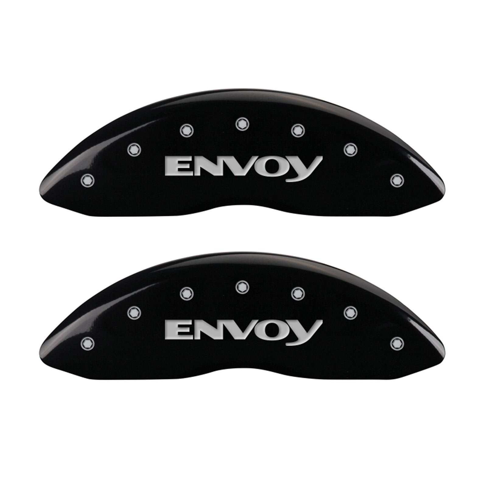 MGP Caliper Covers 'ENVOY' 34005SEVYBK Engraved Caliper Cover with Black Powder Coat Finish and Silver Characters, (Set of 4)