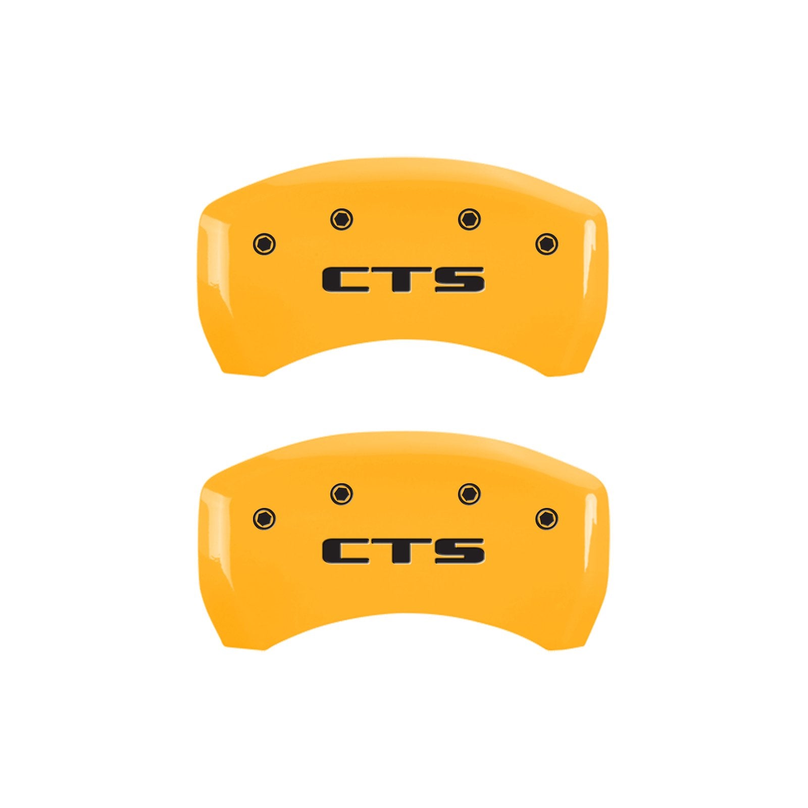 Caliper Covers MGP 35020SCTSYL, Set of 4 (Yellow Engraved Front: Cursive/Cadillac - Engraved Rear: CTS Powder Coat Finish Black Characters)