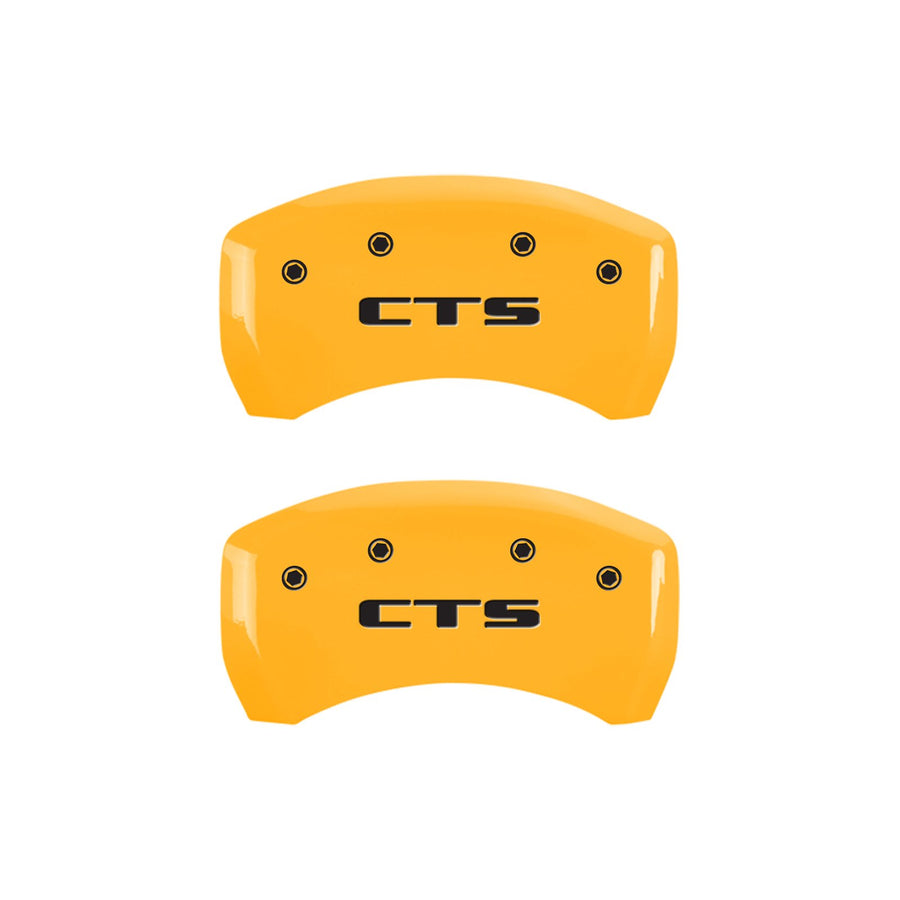 MGP 35024SCTSYL Caliper Covers Yellow (Set of 4, Engraved Front: Cursive/Cadillac - Engraved Rear: CTS, Yellow powder coat finish, black characters)