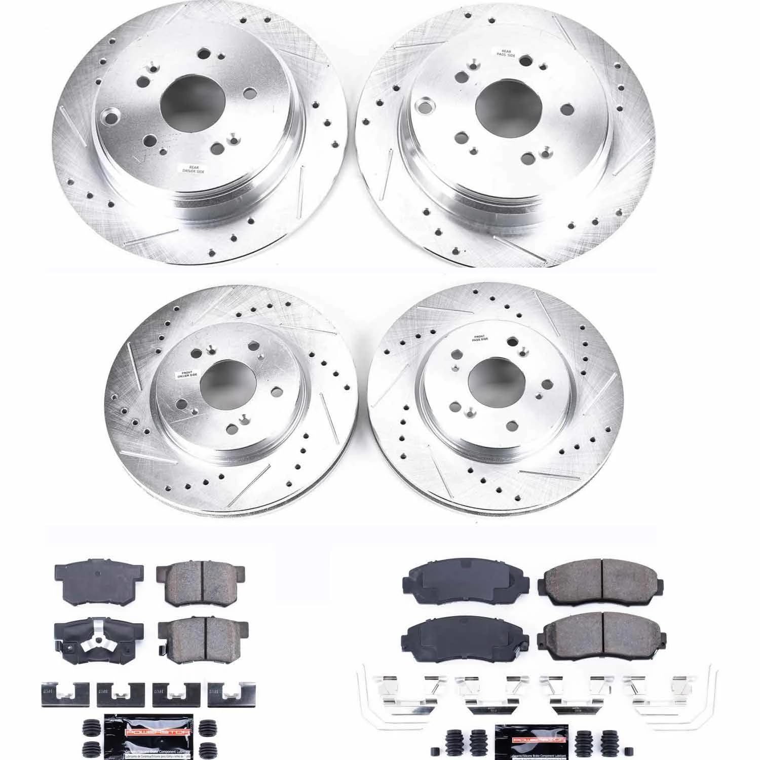 Power Stop K6305 Z23 Carbon-Fiber Brake Pads Front and Rear with Drilled and Slotted Brake Rotors Kit For 2012 2013 2014 2015 2016 Honda CR-V [All Wheel Drive]