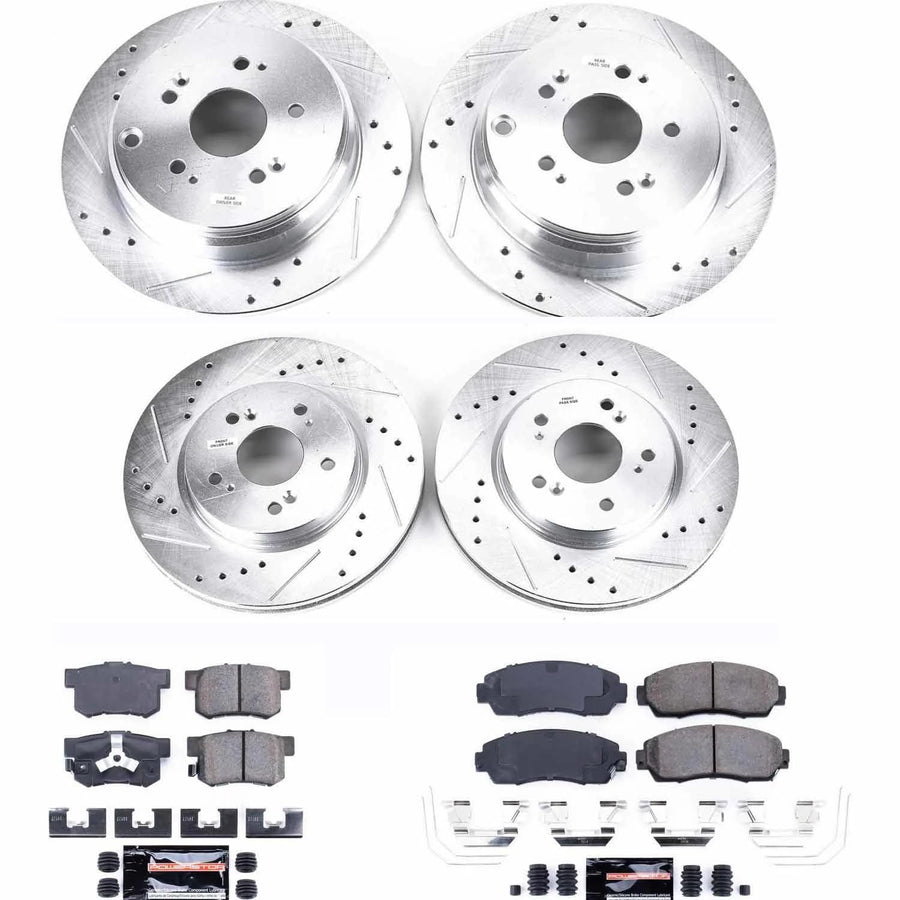 Power Stop K6305 Z23 Carbon-Fiber Brake Pads Front and Rear with Drilled and Slotted Brake Rotors Kit For 2012 2013 2014 2015 2016 Honda CR-V [All Wheel Drive]