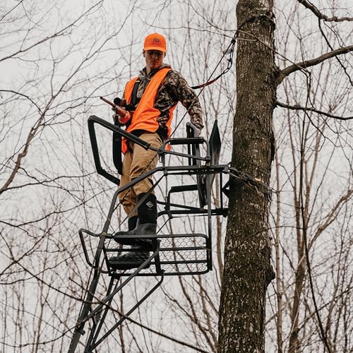 Jumbo Jack™ LS 1-Man Ladder Stand, Rivers Edge® 19’ Height, Lockdown™ Strapping System, Wide Flip-Up TearTuff™ Mesh Seat, Jumbo Platform, Flip-Out Footrest, 2-Way Adjustable Shooting Rail, RE676