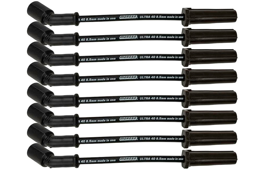 Moroso Black Ultra 40 8.5mm Spark Plug Wires, Fits GM LS 4.8/5.3/6.0/6.2 Engines, 9.75" Length, w/o Heatshields