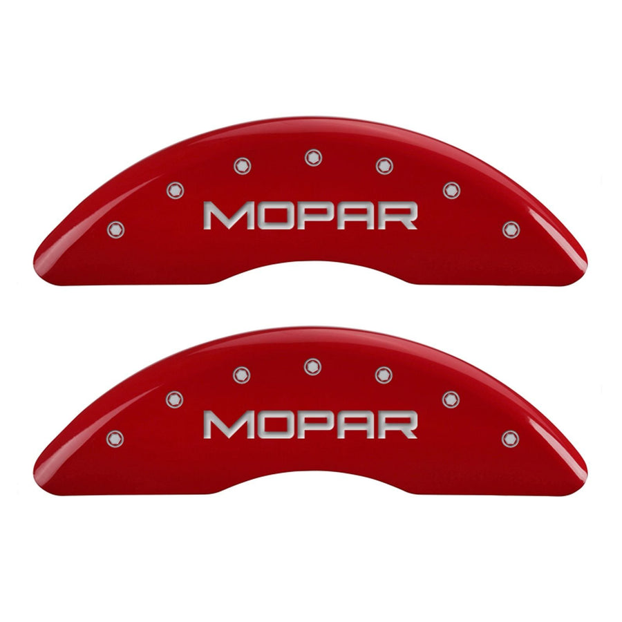 MGP Caliper Covers Red Powder Coat Finish 32002SMOPRD Front and Rear Caliper Cover, Set of 4 (MOPAR Silver Characters, Engraved)