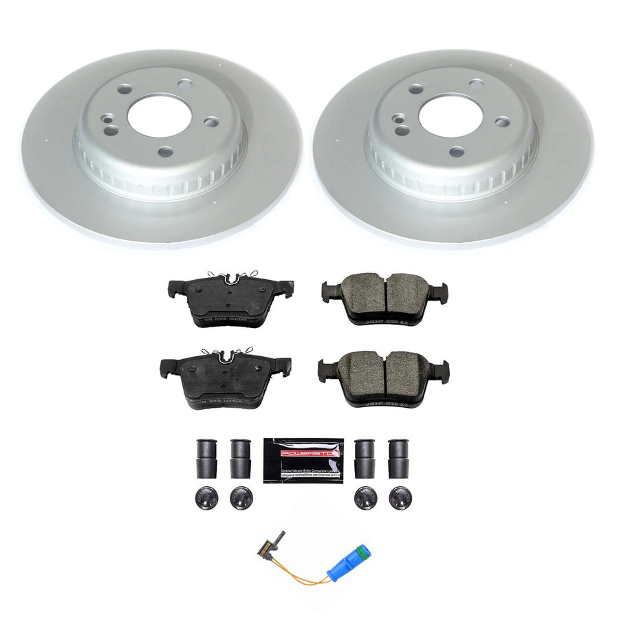 Power Stop Z17 CRK8152 Rear Coated Rotor Kit-Coated Brake Rotors, Ceramic Brake Pads and 1 Rear Sensor Wire For Mercedes-Benz C300 2017-2018 [Model Specific]