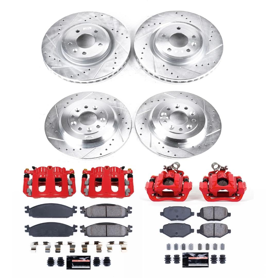 Power Stop KC8970 Front and Rear Z23 Daily Driver Brake Pad and Rotor Kit with Red Powder Coated Calipers For Lincoln MKT 2010 [Model Specific]