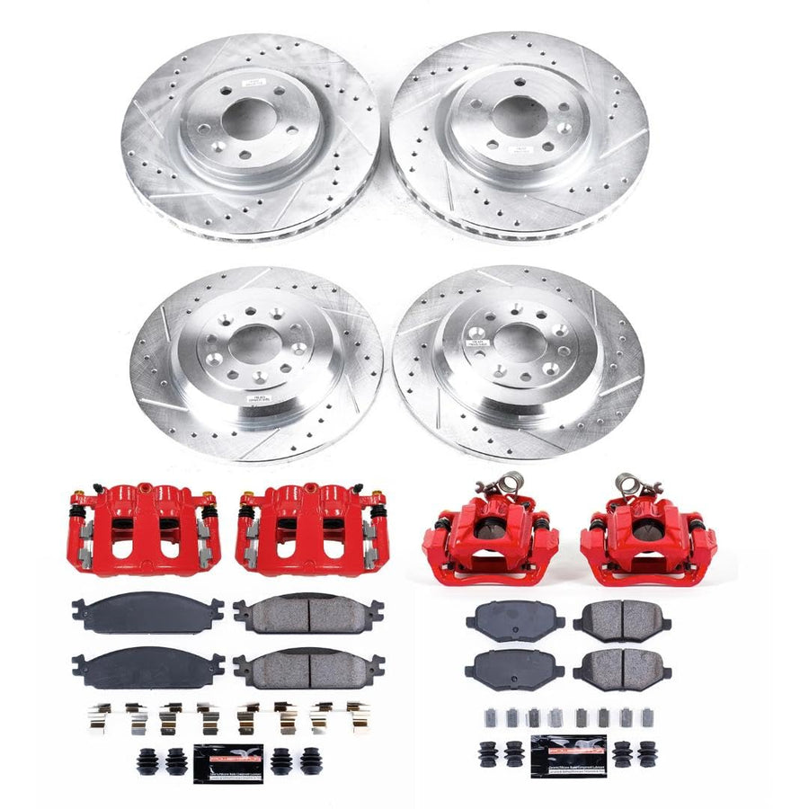 Power Stop KC8970 Front and Rear Z23 Daily Driver Brake Pad and Rotor Kit with Red Powder Coated Calipers For Lincoln MKT 2010 [Model Specific]