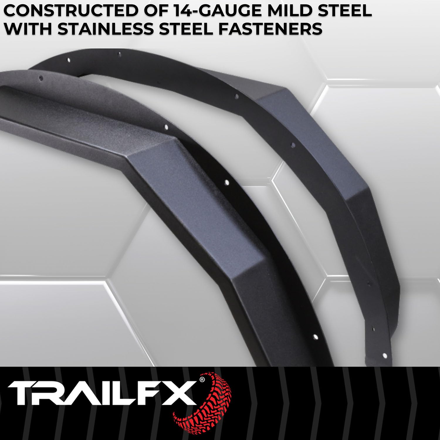TrailFX Fender Flares Angled Tube Style Fits Ford Bronco 2021-2025 Bolt-On 5 Inch Tire Coverage Matte Black Powder Coated Steel Set of 2 BR007T