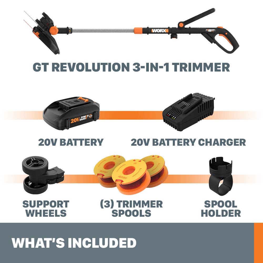 20V Worx GT Revolution 12" String Trimmer Grass Trimmer/Edger/Mini-Mower, WG170.2
