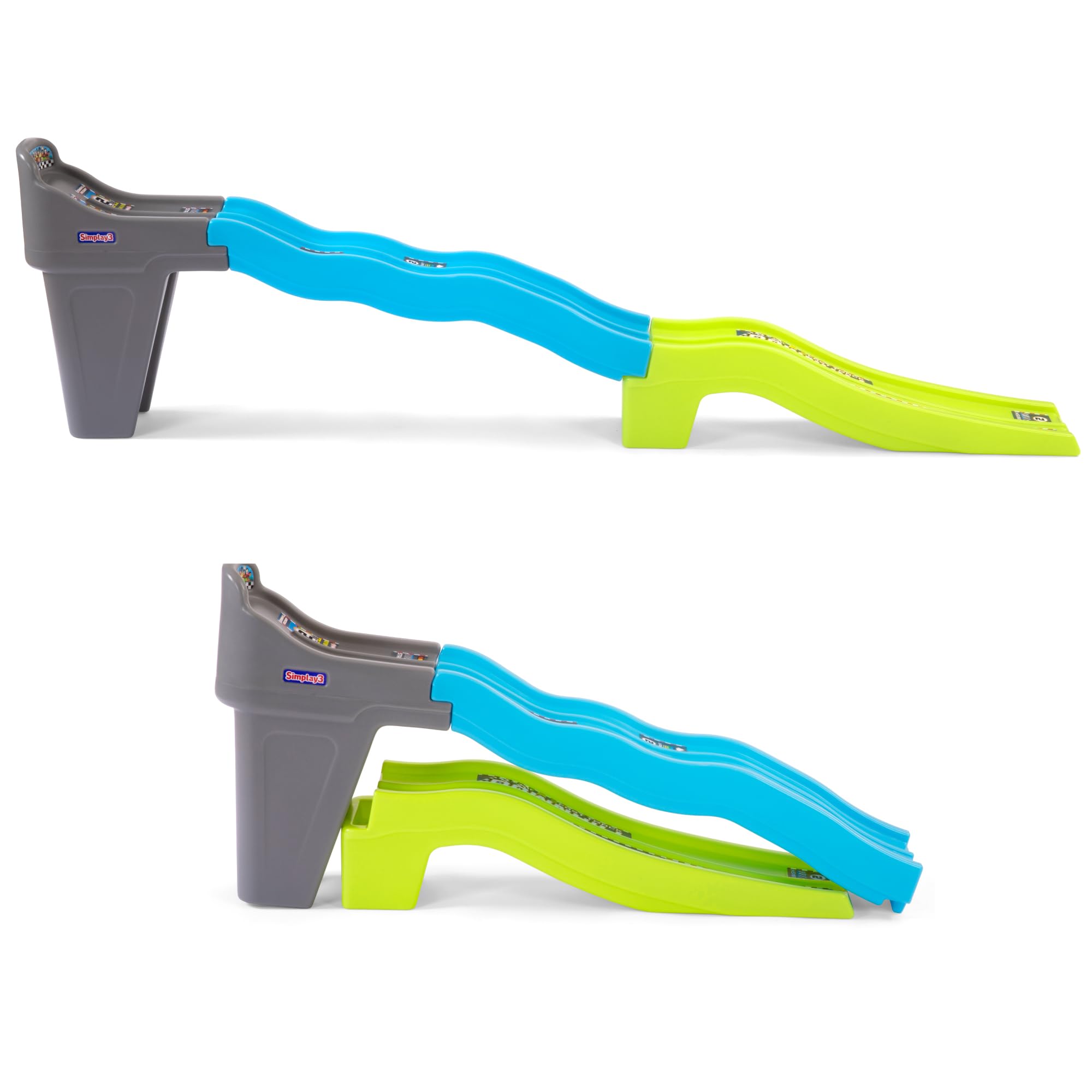 Simplay3 Downhill Raceway Fast Track, Dual Racetrack for Kids Cars for Toddlers, 2 Toy Race Cars Included, Made in USA