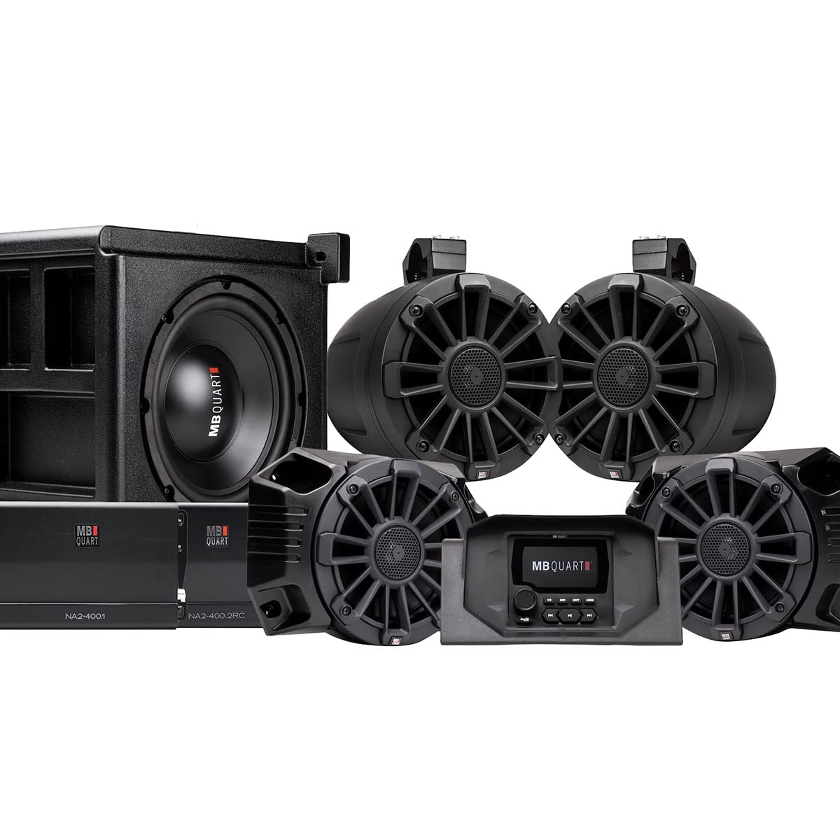 Marine-Grade MB Quart Audio System - 800-Watt Amp with Loud Speakers & Weatherproof Stereo - Boat & Auto Compatible 5-Speaker Setup for Ultimate Sound