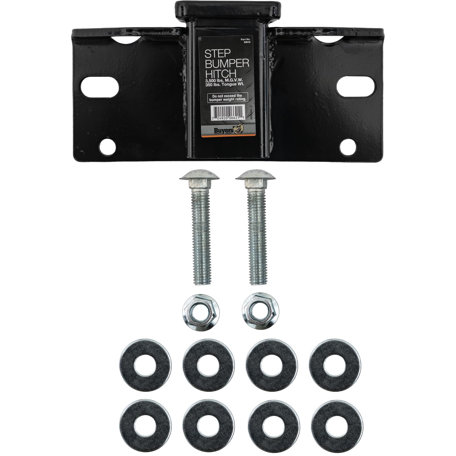 Step Bumper Hitch Buyers Products SBH2 with 2" Receiver Opening – Fits Most Full Size Trucks, Accepts 2" Ball Mounts, 3,500 lb Rated, Corrosion-Resistant Black Powder-Coated Receiver Hitch