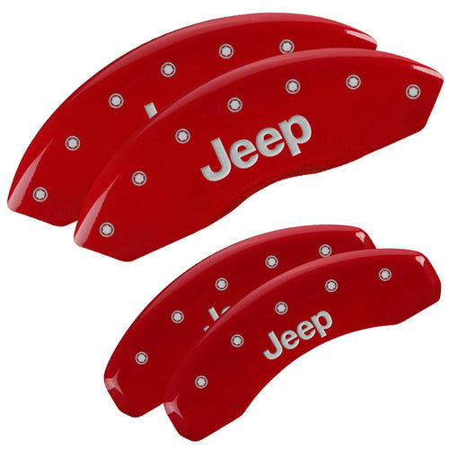Brake Caliper Covers MGP - Compatible with 2018-2024 Jeep Wrangler (Requires 18"+ Wheels and Solid Rear Rotor) 4 PCS Front and Rear (Red - Jeep Engraving)