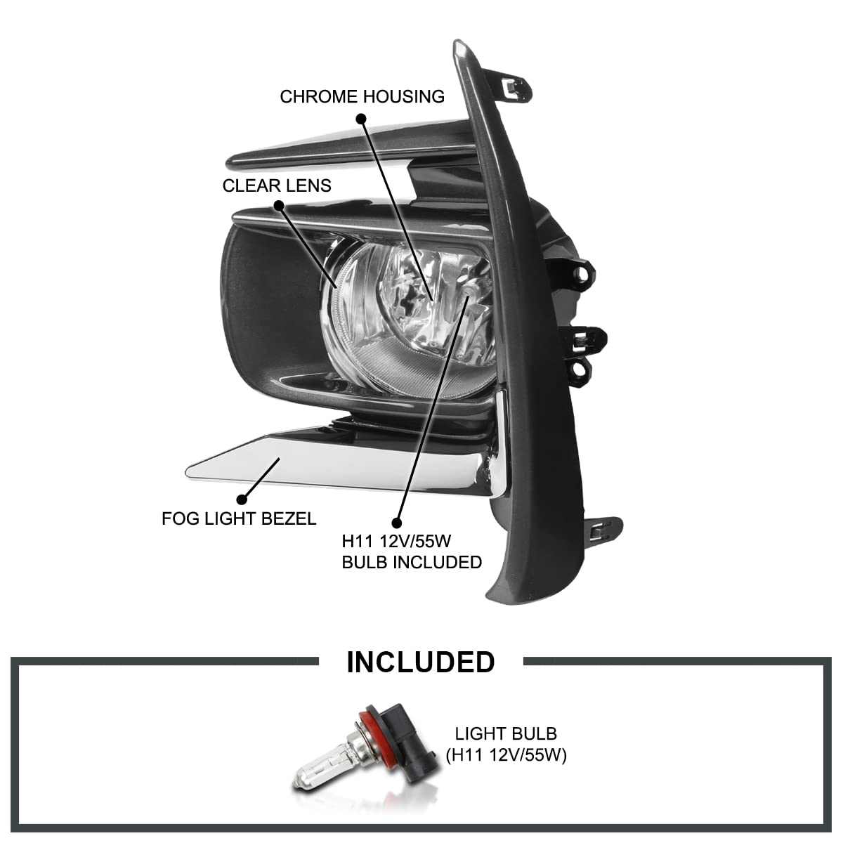 Fog Lights SPEC-D TUNING + H11 Bulbs Compatible with 2018-2019 Toyota Sienna, L+R Pair Assembly