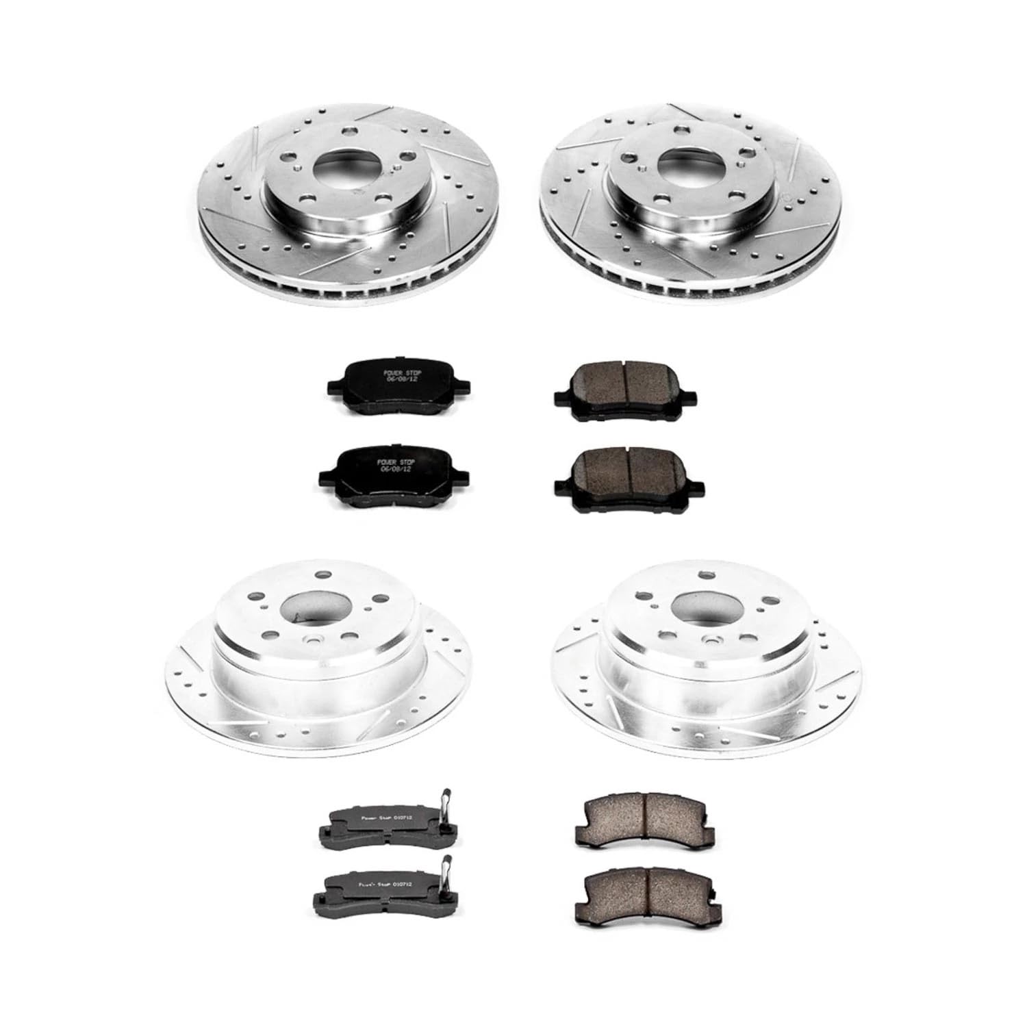 Power Stop K2713 Z23 Carbon Fiber Brake Pads with Front and Rear Drilled & Slotted Brake Rotors Kit