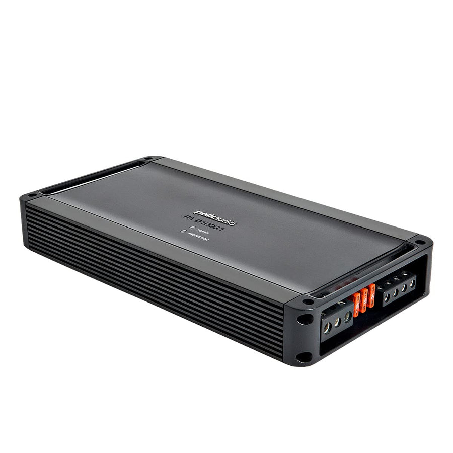Polk Audio D1000.1 Monoblock Class D MOSFET Mobile Audio Amplifier; 500 Watts RMS @ 4 ohms, 800 Watts RMS @ 2 ohms and 1200 Watts RMS @ 1 ohm; Remote Subwoofer Level Control