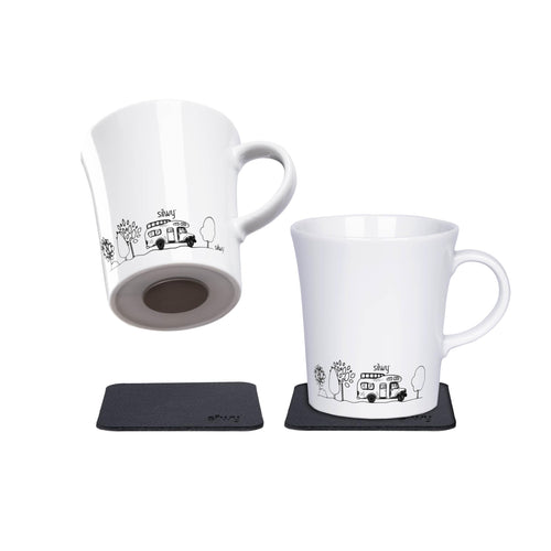Porcelain Magnetic Handle Cups silwy Einfach Anziehend. Camping (Set of 2) Includes Two Metal Nano Gel Pads Black - Non-Slip Camping and Caravanning Cups, Boat and Yacht Accessories
