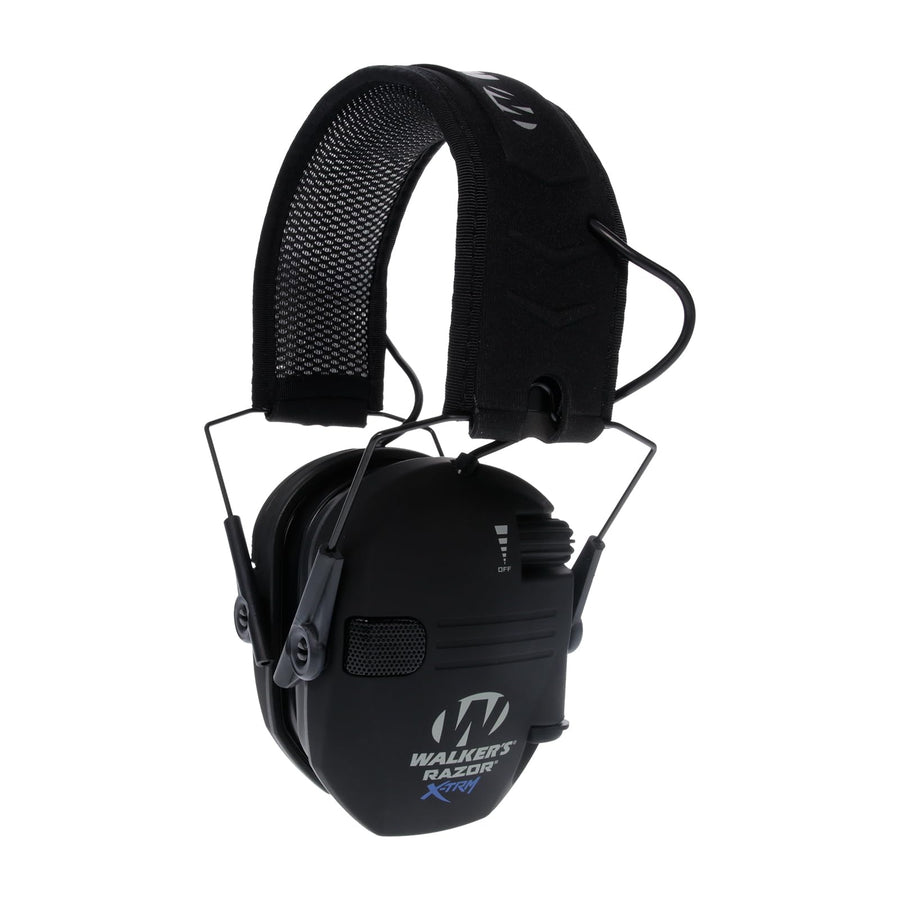 Walker's Noise-Cancelling Razor Slim X-TRM Sound-Enhancing Hunting Gun Range Shooting Electronic Earmuffs with Cooling Pads, Moisture Wicking Headband & 2 AAA Batteries, Black