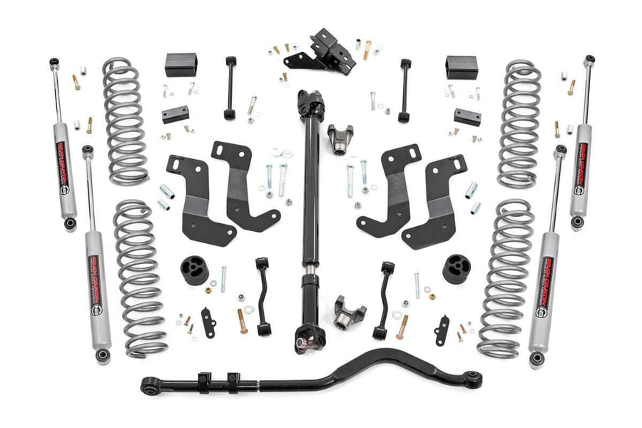 3.5" Rough Country Lift Kit w/ N3 Shocks for Jeep Wrangler JL Unlimited (2018-2023) 4-Door - Control Arm Drop Brackets, Fits up to 35" Tires