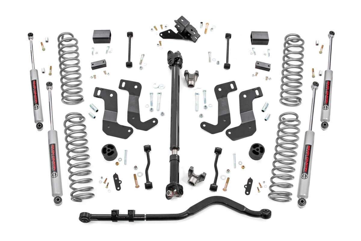 3.5" Rough Country Lift Kit w/ N3 Shocks for Jeep Wrangler JL Unlimited Rubicon (2018-2023) 4-Door - Control Arm Drop Brackets, Fits up to 35" Tires