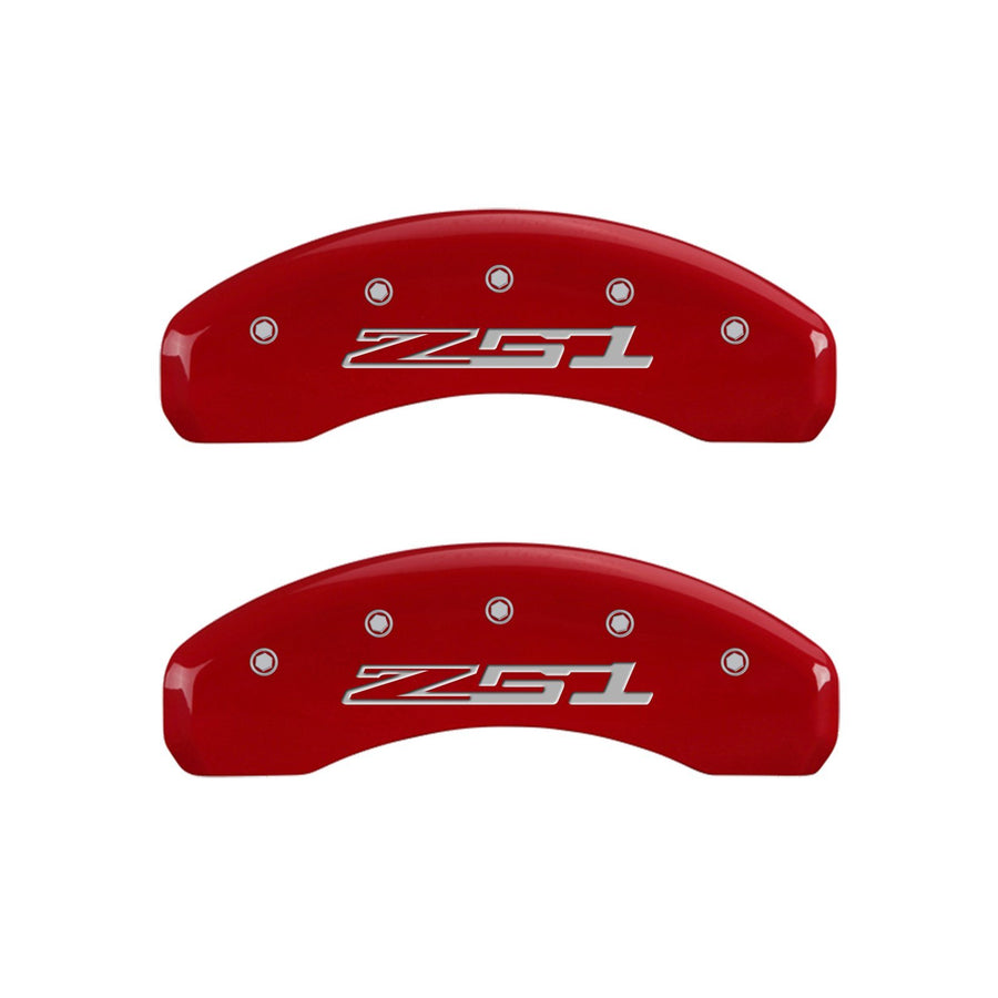 Caliper Covers MGP - Brake Caliper Covers Compatible with 2014-2019 Chevy Corvette - Powder-Coated Finish, 4 PCS Front and Rear (Red - Corvette / Z51 C7 Engraving)