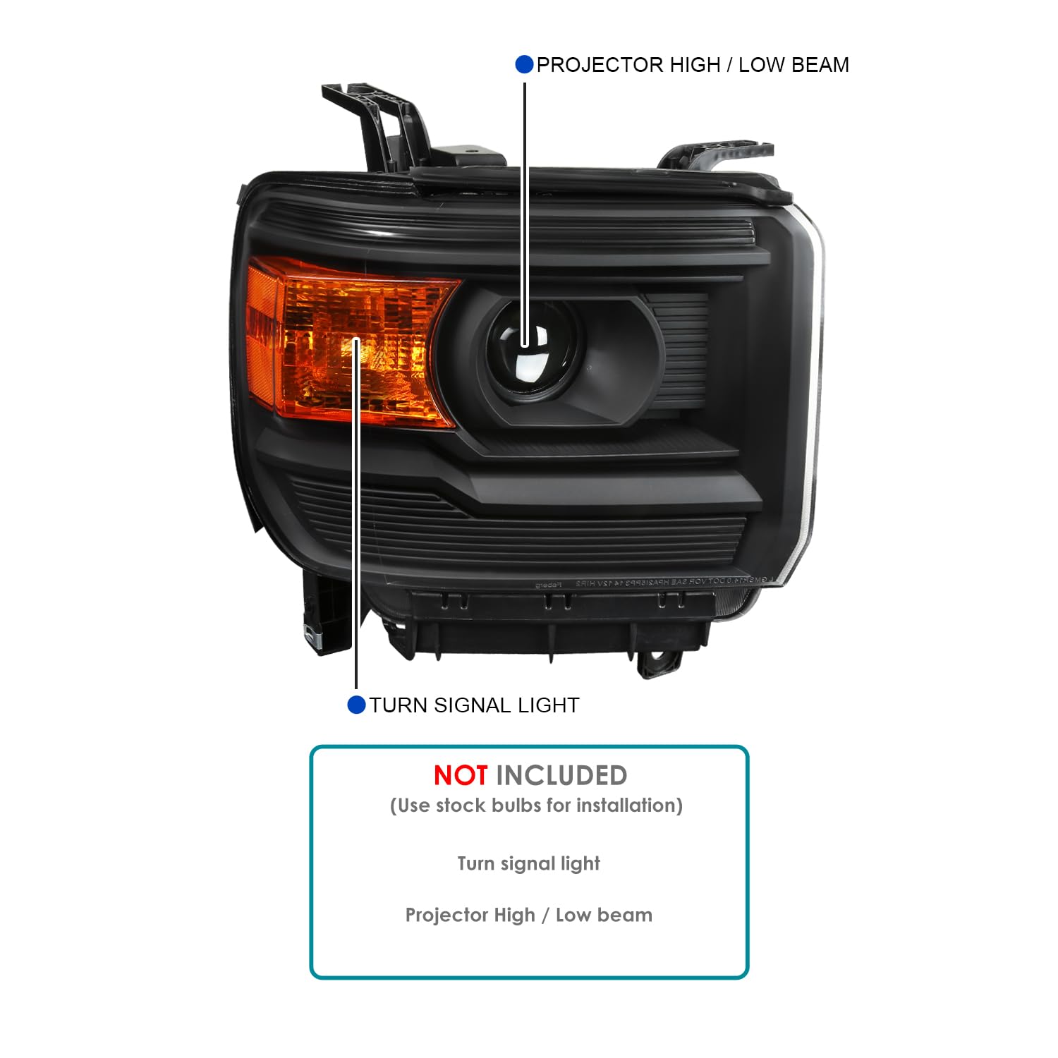 Black Projector Headlights SPEC-D TUNING Compatible with 2014-2018 GMC Sierra 1500 2500 3500 / Denali/SLE/SLT, Left + Right Pair Headlamps Assembly