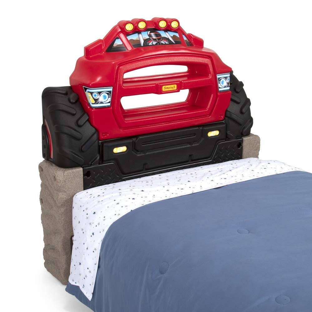 Monster Truck Simplay3 Headboard, Twin Size Plastic Car Bed Headboard for Kids, Toddlers and Boys with Toy Car Storage - Red, Made in USA
