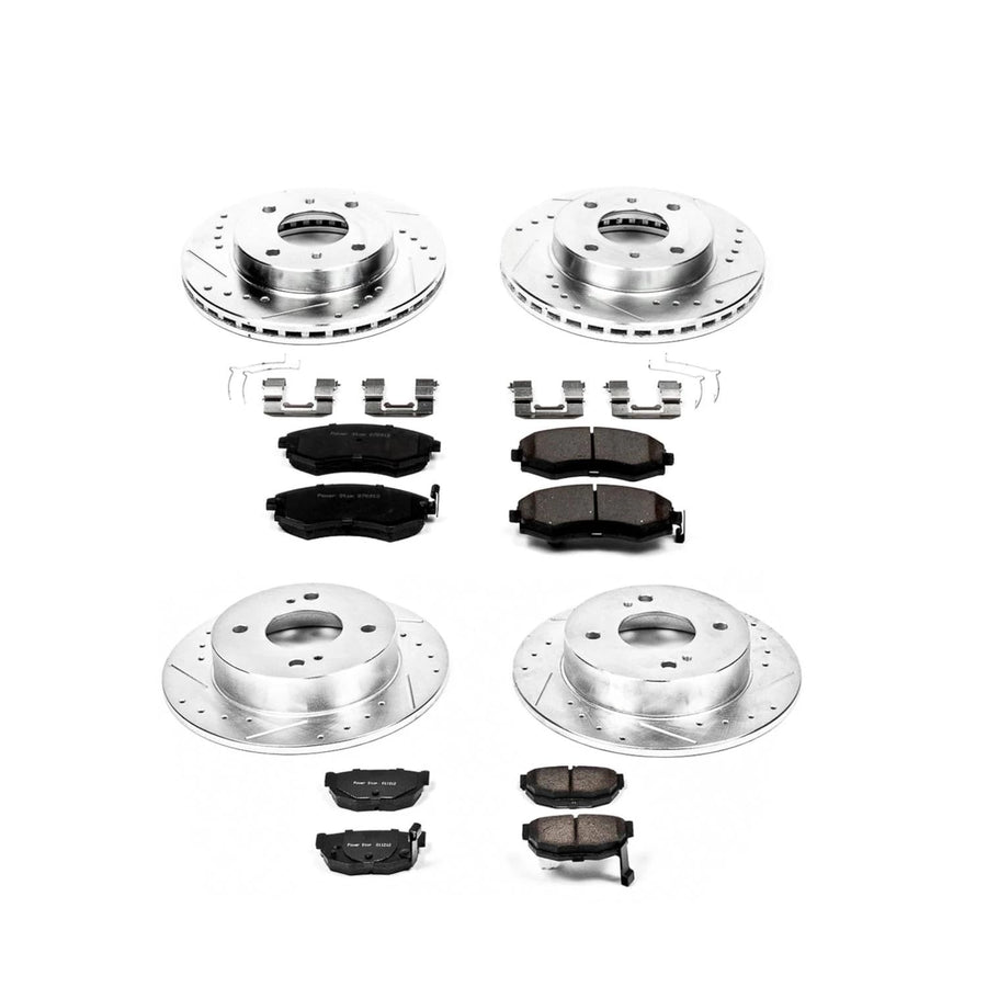 Power Stop K657 Z23 Carbon Fiber Brake Pads Front and Rear with Drilled & Slotted Brake Rotors Kit For Nissan 240SX 1996-1998 [Model Specific]